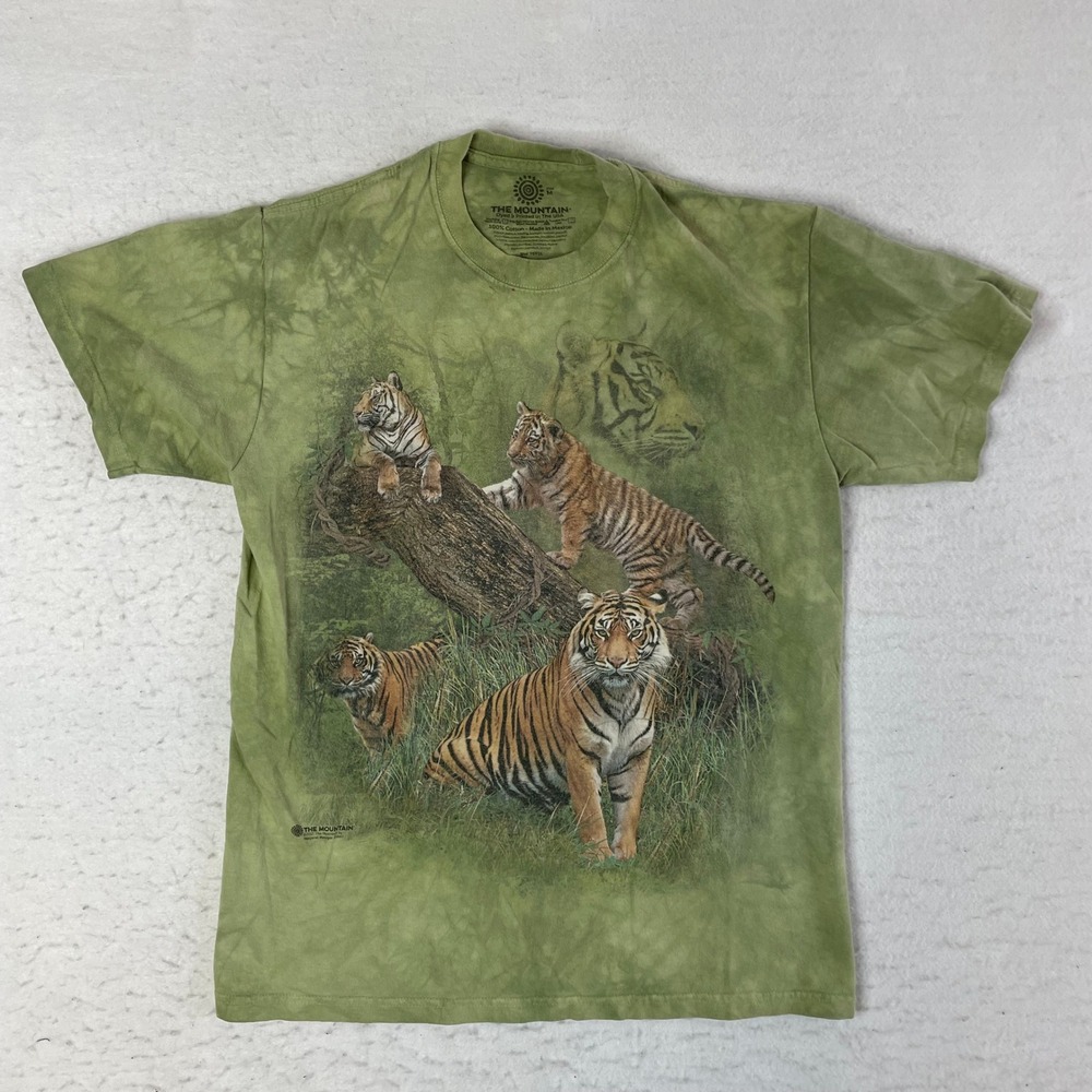 The Mountain Tiger Graphic T-Shirt Size Medium Green Tie Dye Nature Animal Tee